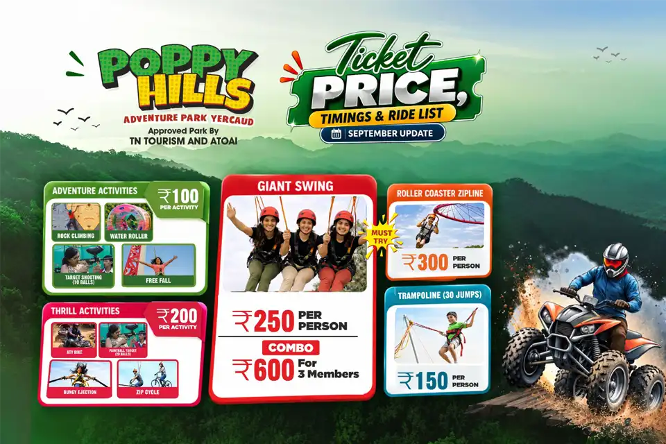Poppy Hills Yercaud Ticket Price, Timings & Ride List – September 2026 Update